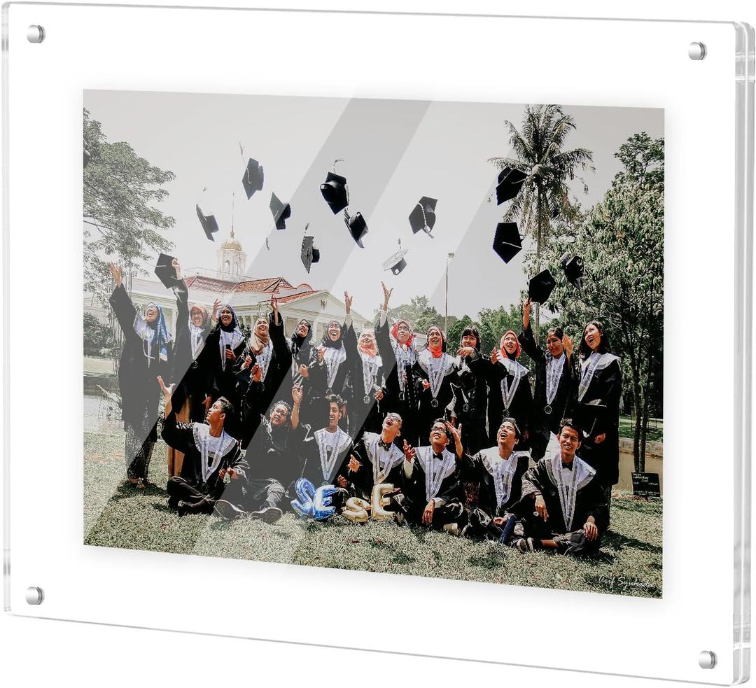12x16 Acrylic Picture Frame, No Drill Wall Mounted Frameless Photo Frames, Self Adhesive Clear Magnetic Frames for Poster Artworks Diploma Certificate