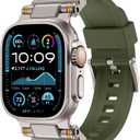 Band Compatible with Apple Watch Ultra 3/2/1 Band 49/46/45/44mm | Metal Connector with Silicone Rugged Strap for iWatch Ultra Series 11/10/9/8/7/6/SE3/SE2/SE/5/4/3/2/1, Army Green/Titanium