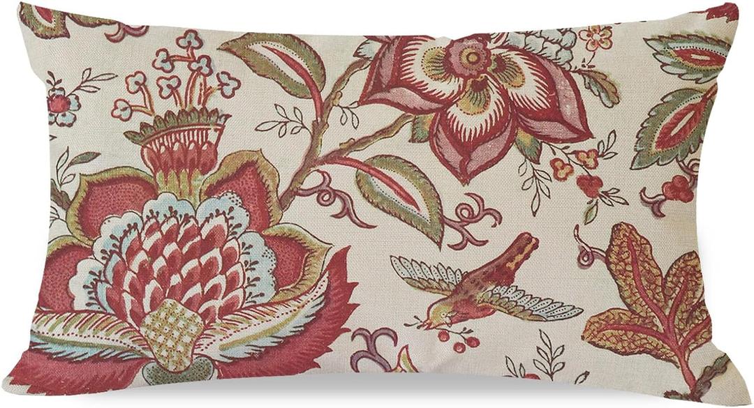 Vintage Floral Lumbar Decorative Throw Pillow Cover 12x20 Inch Peony Flower Chinoiserie Beige Outdoor Cottagecore Grandmillennial Spring Fall Decor Cushion Cases Decorations for Home Couch Floral Paisley
