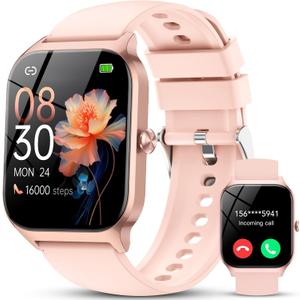 Smart Watch for Men Women, 1.85" HD Fitness Tracker with Bluetooth Calls/Messages, IP68 Waterproof, 115+Sports Modes, 24/7 Heart Rate/Sleep Fitness Watch Compatible with iOS/Android, Lotus Root Pink