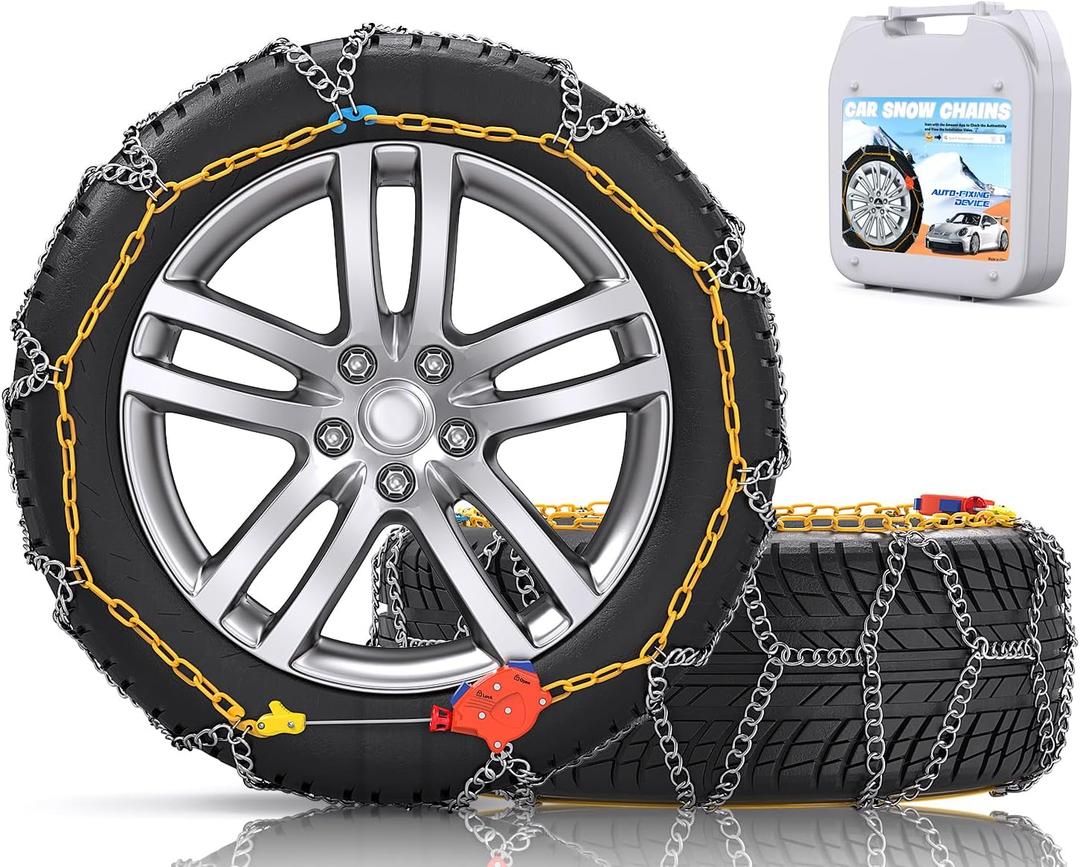 Snow-Chains Auto Fixing 1 Min Quick Fit Easy Installation Tire-Chains, Portable Reusable Universal Emergency Tire Traction Chain for Passenger Car, Pickup Trucks and SUV - Set of 2 (HN-110)
