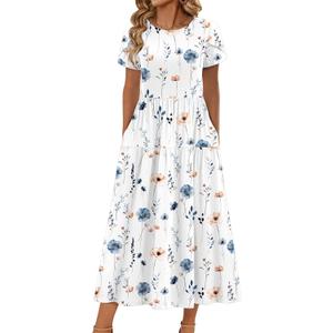 Zeagoo Summer Dresses for Women 2026 Maxi Bohemian Floral Short Sleeve Long Dress Casual Flowy Tired Beach Sundress (XX-Large)