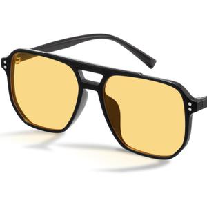 livho Vintage Aviator Blue Light Blocking Glasses, Fashion Oversized Frames for Eye Strain Relief, Unisex Design (Black Briliant Night Vision Lenses)