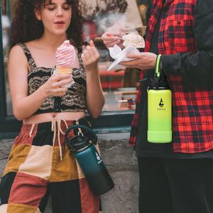 Farsea Insulated Water Bottle With Paracord Handle, Protective Silicone Boot and 2 Lids (Straw Lid & Spout Lid), Stainless Steel Water Bottle Wide Mouth, Double Wall Sweat-Proof BPA-Free, 24 oz (Neon)