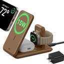 ESR 3 in 1 Charging Station for Apple, [Certified] Apple Watch Charger & 15W MagSafe Charger Stand for iPhone, Travel Charger for Multiple Devices, iPhone 17-12, Watch & AirPods, Brown