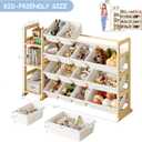 EXPERLAM Toy Storage Organizer, Toy Storage Shelf with 3 Shelves and 16 Storage Bins (12 Small + 4 Large), 3-in-1 Kids Bookshelf for Kids Rooms, Playroom, Nursery, White