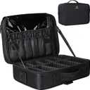 Relavel Travel Makeup Train Case Makeup Cosmetic Case Organizer Portable Artist Storage Bag with Adjustable Dividers for Cosmetics Makeup Brushes Toiletry (medium black)