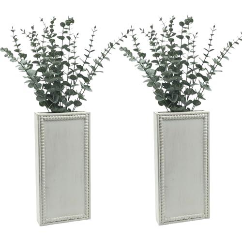 dugunusu Wood Wall Planter Set of 2, Farmhouse Wall Hanging Decor Pocket Planter for Greenery and Dried Flowers, Rustic Indoor Wood Hanging Vase (White)
