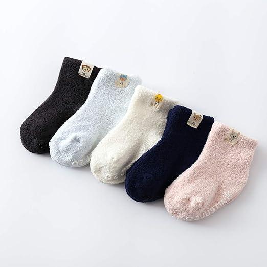 Ninecoo Baby Anti Skid Cozy Socks,Thick Warm Soft Infant Grippy Fluffy Socks,Toddler Fuzzy Kids Girls Boy 23-25 cm
