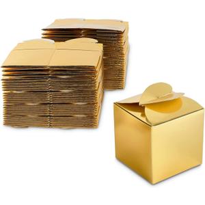 Sparkle and Bash 100 Pack Gold Foil Party Favor Gift Boxes, Candy Boxes for Mother's Day, Easter, Anniversary, Christmas, Graduation, Engagement Celebrations (2.5 x 2.5 x 2.5 Inches)