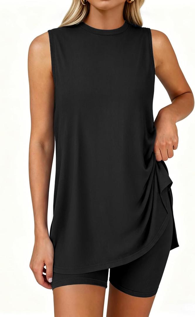 GKBK 2 Piece Short Sets for Women Summer Matching Lounge Sets Resort Airport Travel Loungewear 2026 Fashion Outfits (Black, XXL)