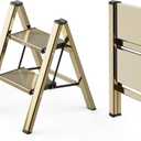 WOA WOA Step Ladder, 2 Step Foldable Step Stool with Widen Pedals, Portable Aluminum Stepladder, Compact Ladder for Space Saving, Home Ladder for Kitchen(300lbs, Gold) (2 Step, Brown Gold)