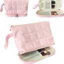 2 x Pink Puffy Puffer Makeup Bag for Purse Small Makeup Pouch Quilted Cosmetic Bag Cute Cotton Toiletry Pouch Bag for Women