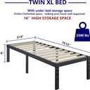 ZIYOO Twin XL Bed Frame, 18 Inches Tall, 3 Inches Wide Wood Slats with 2500 Pounds Support, No Box Spring Needed, High Metal Platform with Underbed Storage Space, Easy Assembly, Noise Free