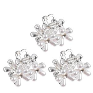 3pcs Small Rhinestone Pearl Hair Claws - Mini Alloy Jaw Clips, Clamps, and Hairpins for Women