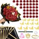 Glitter Roses Bouquet Red- DIY Artificial Rose Bouquet Fake Shiny Flowers with Stems Eternal Floral for Elegance Wedding Bouquet Anniversary Birthday Graduations Valentine's Day Love Gift