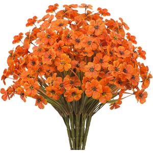15 Bundles Artificial Flowers UV Resistant Outdoor Plants No Fade Faux Plastic Shrubs Fake Silk Flowers Window Box Garden Porch Home Decoration(Light Autumn Orange)