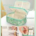 Relavel Small Makeup Bag, Travel Floral Cosmetic Bag with Makeup Brush Compartment, Portable Makeup Pouch for Women, Double Layer Makeup Organizer Bag Cute Toiletry Bag, Green Floral (2-MEDIUM)