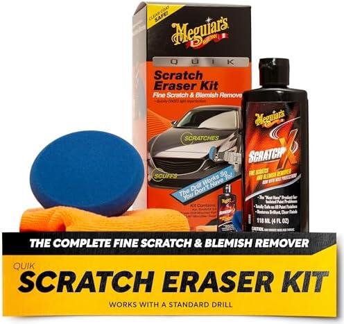 Meguiar's Quik Scratch Eraser Kit, Car Scratch Remover for Repairing Surface Blemishes, Car Care Kit with ScratchX, Drill-Mounted Pad, and Microfiber Towel, 3 Count