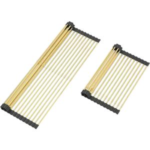 Large Telescopic Draining Rack, Gold Roll Up Heat-Resistant Dish Drainer for Stainless Steel Sinks, Non-Slip Silicone Rolling Dish Drainer Roll Rack 18 tube12.59-21.25x12.79''