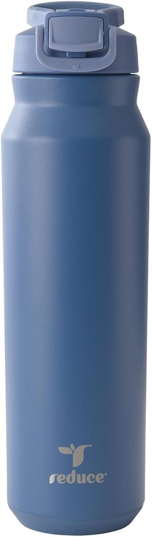 REDUCE 32 oz Hydrate Pro Stainless Steel Insulated Water Bottle - Flip Top Leak-Proof Lid, Dishwasher Safe, BPA-Free, Dual Wall Vacuum, Keeps Drinks Cold for 48 Hrs, Cup Holder Friendly - Mineral Blue