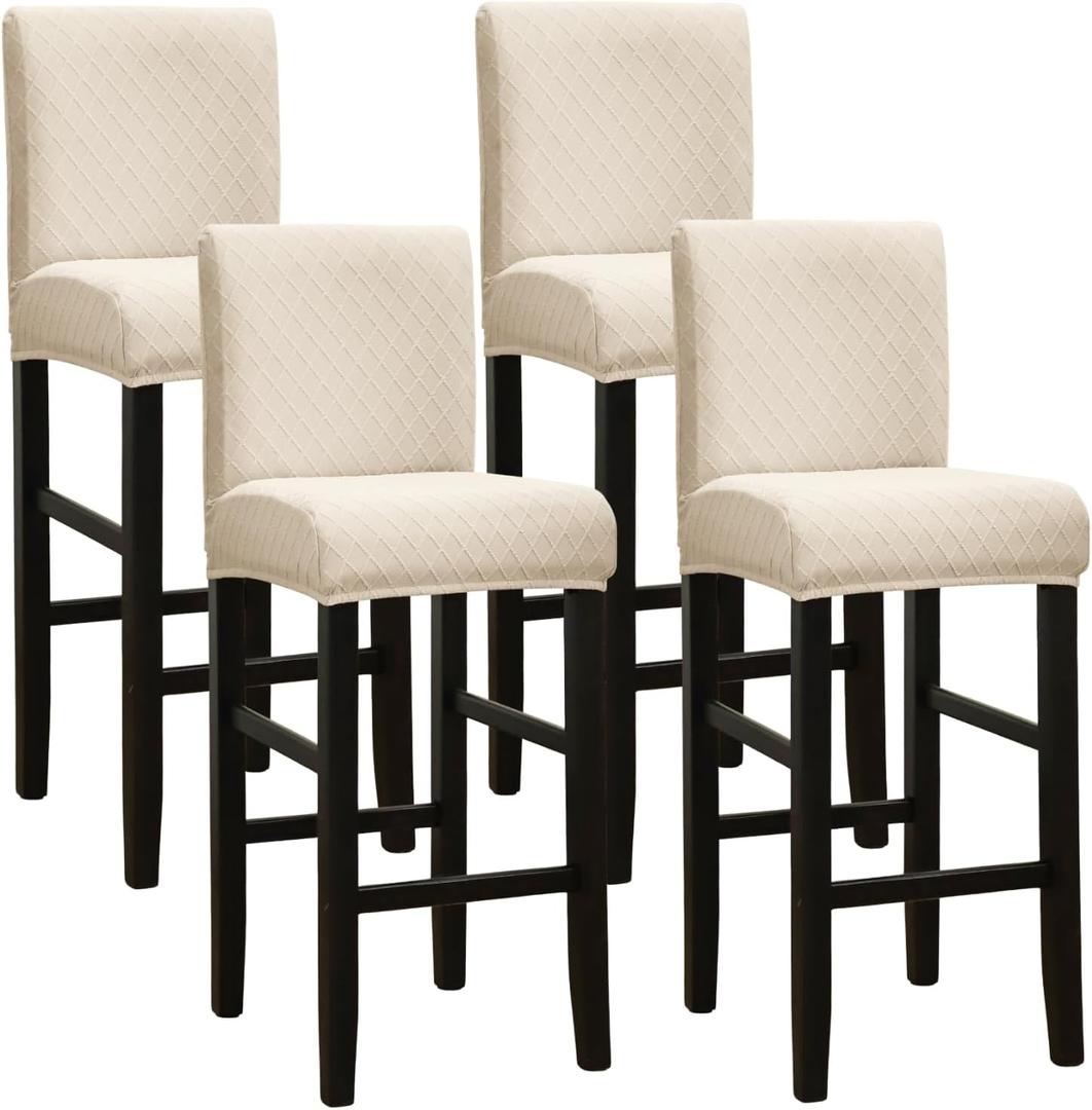SPRINGRICO Bar Stool Covers Set of 4, Stretch Washable Barstool Seat Covers with Backs, Removable Counter Height Chair Covers for Kitchen Dining Room Cafe (S2-Beige, 4PCS)