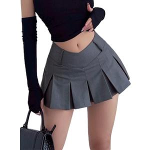 Women's Pleated Mini Skirts with Shorts Underneath (Grey)