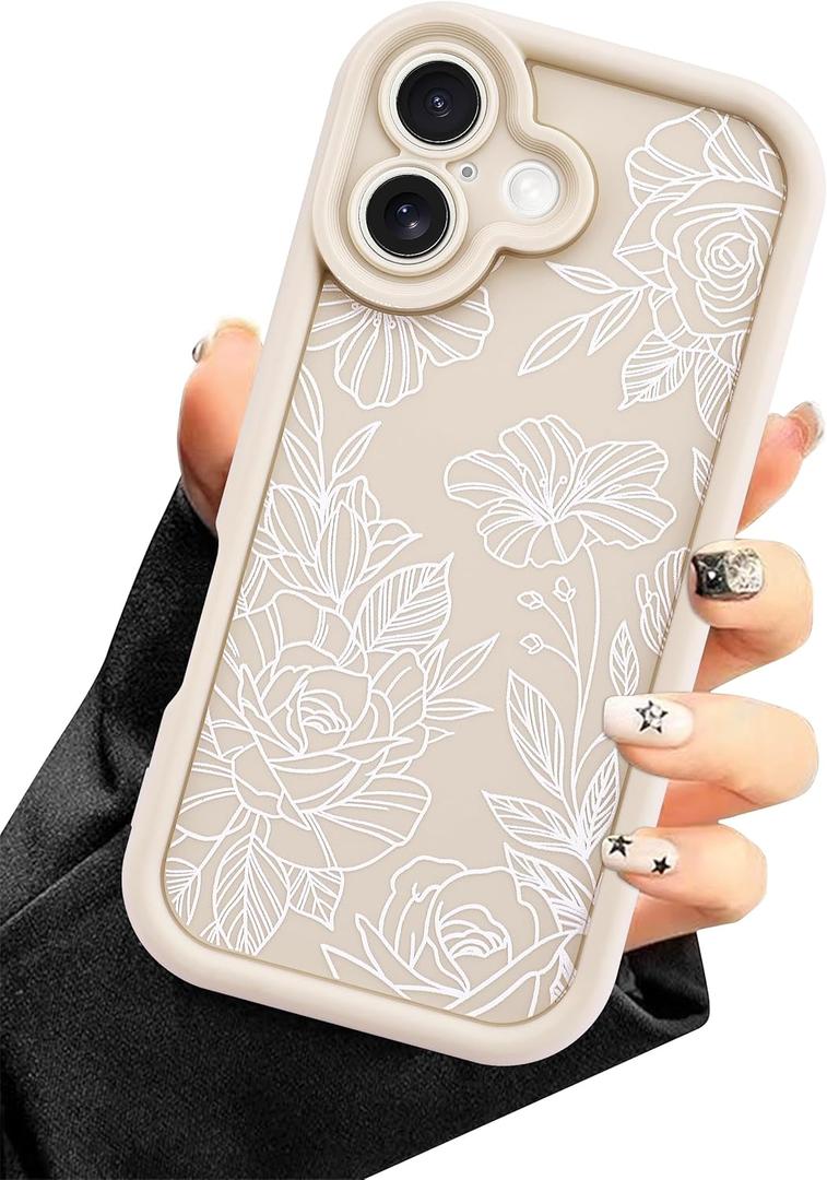 Compatible with iPhone 17 Case, White Floral Flower Aesthetic Design for Girls Women Full Camera Lens Soft Silicone Shockproof Protective Cover