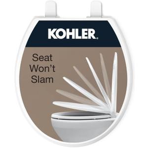 KOHLER 20111-0 Brevia, Slow Close Toilet Seat, Round Toilet Seat, Grip-Tight Bumpers Quick-Attach Hardware, White