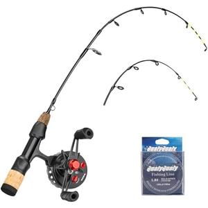 QualyQualy Ice Fishing Rod and Reel Combo 24 inch M/ML Inline Ice Fishing Combos 2 Different Tips for Walleye Perch Panfish and Trout