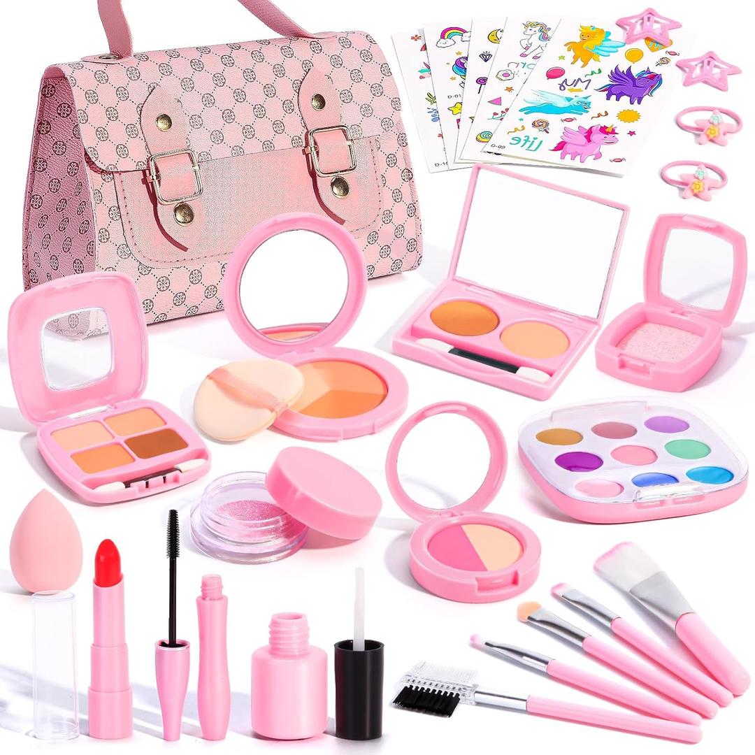 Toddlers Pretend Play Makeup Set for Kids 3-5, Fake Makeup for Girls with Toddler Purse, Make up Kit Toys for 3 4 5 6 7 Year Old Little Girls Birthday Gift