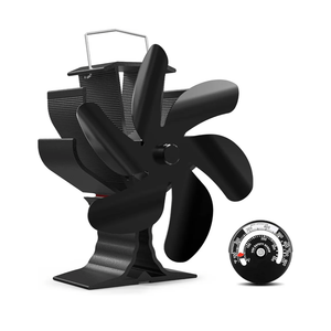 HIDALIFE Wood Stove Fan Heat Powered 6 Blades Fireplace Fan,Heat Blower with Magnetic Thermometer Wood Stove Accessories, Silent Thermal for Pellet/Gas/Log Burner Stove, Black