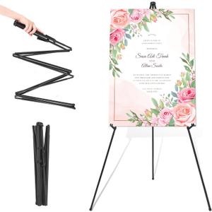 Easel Stand for Wedding Sign & Poster 63'' Easels for Display Portable Art Easel for Floor Adjustable Metal Easel Black