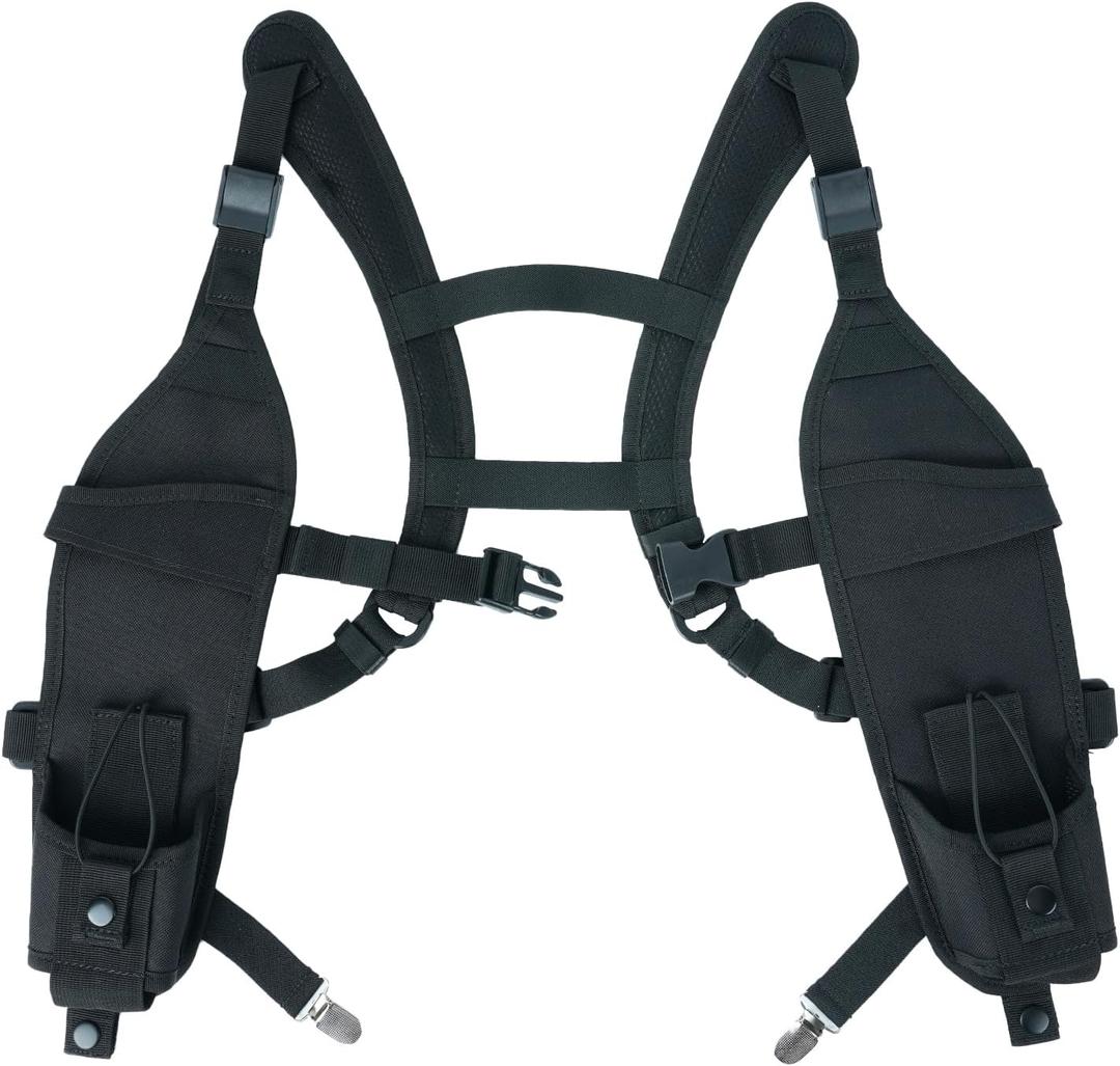 KUNN Radio Harness with Chest Buckle, Double Shoulder Holder for Walkie Talkie, Universal Holster for Police, Black