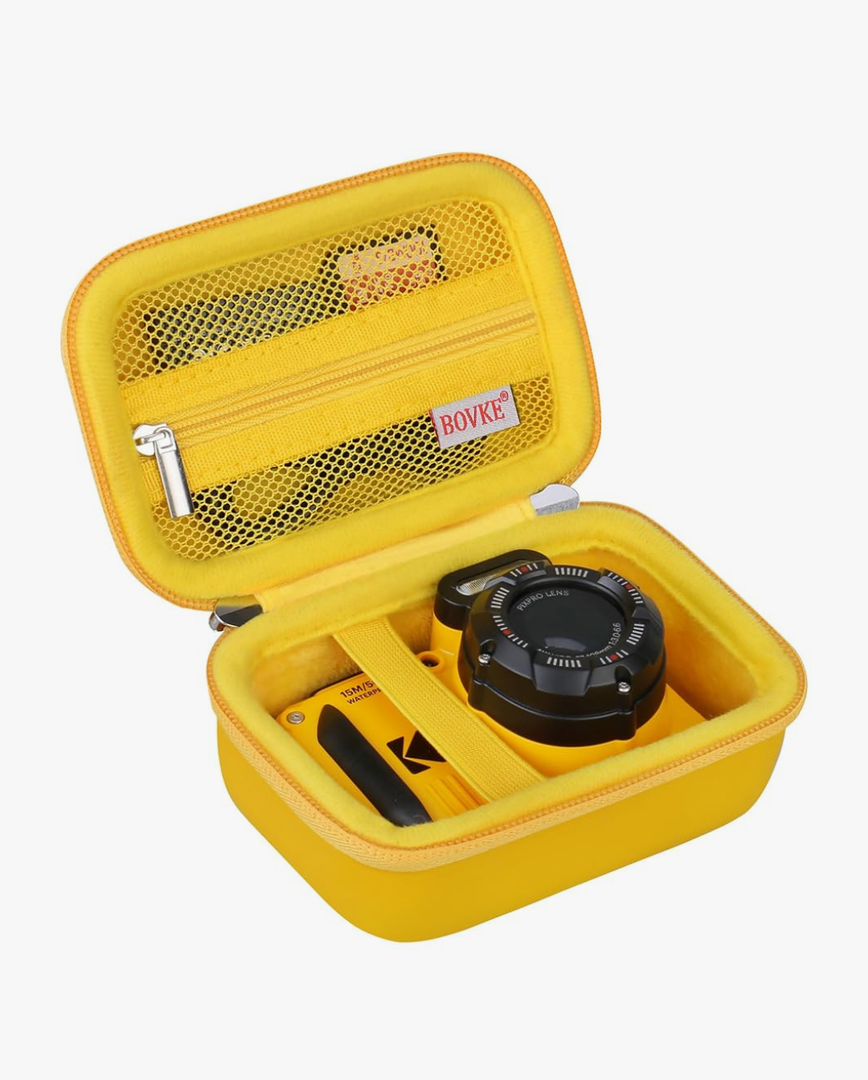 BOVKE Travel Case for Kodak PIXPRO WPZ2 Rugged Waterproof Shockproof Digital Camera, WPZ2 Underwater Video Vlogging Camera Storage Bag with Mesh Pocket for Cables, SD Cards, Yellow