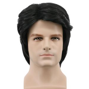 yuehong Short Black Men Wig Anime Party Fashion Daily Costume hair Heat Resistant Synthetic Fibers Fluffy Soft Wig