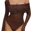 REORIA Sexy Lace Bodysuit One Shoulder Bodysuit Long Sleeve Bodysuits for Women Going Out Y2K Clothes 2025, M