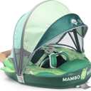 Mambobaby Float Non Inflatable Baby Float with Canopy Upgarded Add Tail Baby Swim Float with UPF 50+ Sun Canopy, Safety Swim Tranier Solid Toddler Pool Float for Age 3-24 Months, Crocodile Green