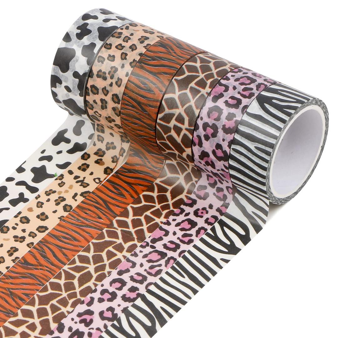 DREMISI 6 Rolls Animal Print Washi Tape Stickers Cheetah Cows Zebra Giraffe Leopard Masking Tape Decorative Adhesive Stickers for DIY Crafts Scrapbooking Bullet Journals Planner Gift Wrapping, 98.4ft