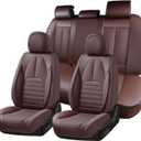 Car Seat Covers Full Set, Brown Seat Covers for Cars, Automotive Seat Covers, Waterproof Nappa Leather Front Seats and Back Car Seat Protector, Universal Fit for Most Cars SUV Trucks