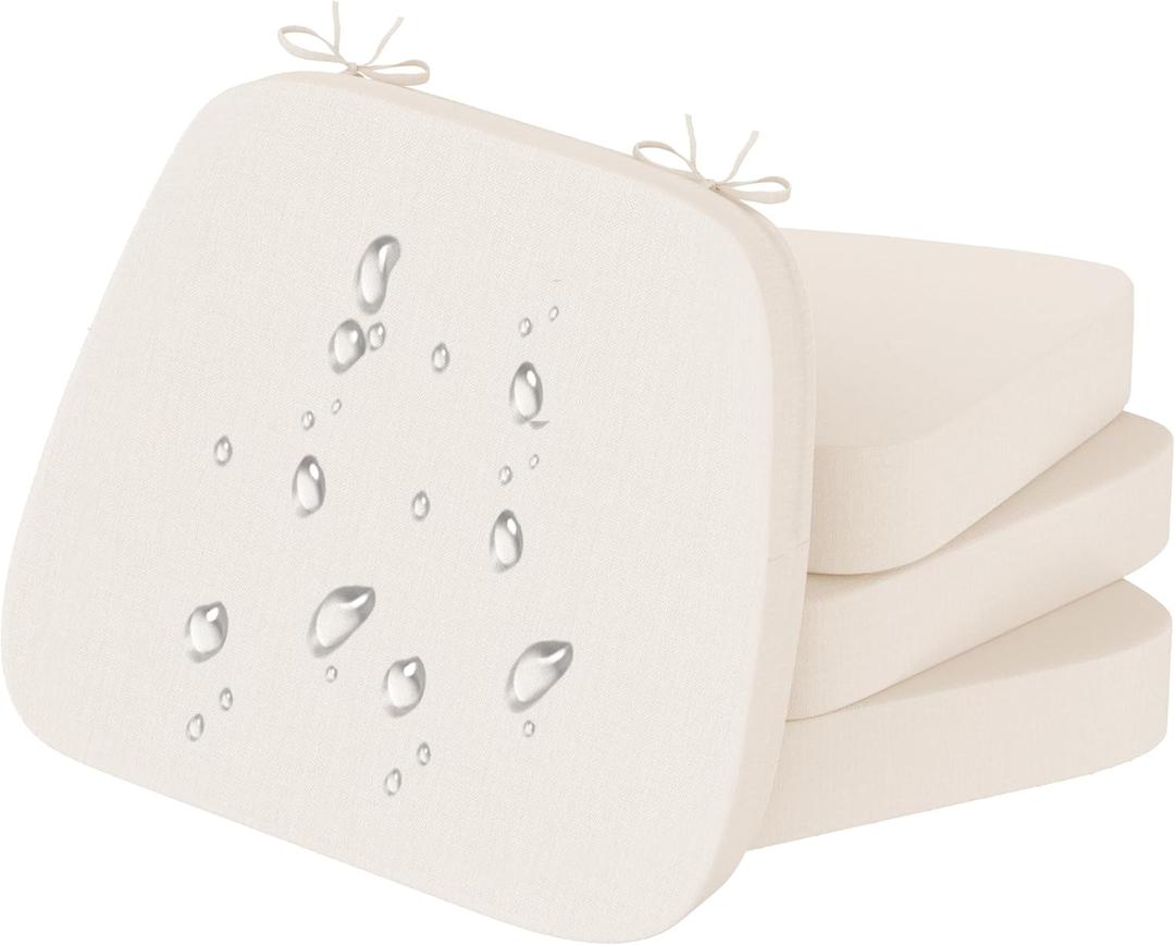 17'' x 16'' x 2.5"Thick Chair Cushions for Dining Chairs, 4 Pack WaterProof Easy Clean Kitchen Chair Pads with Ties and Non-Slip Backing - 30D High Elastic Foam Soft Kitchen Chair Cushions (Beige)