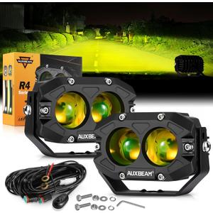 Auxbeam 4In 60W Amber Fog Lights, Amber Led Pods Super Bright Spot Beam Offroad Lights with Plug and Play Wiring Harness Kit for Truck SUV ATV UTV Jeep Wrangler Motorcycle