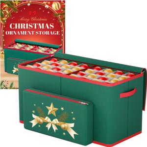 Christmas Ornament Storage Box Fits 128-3'' Holiday Ornaments Christmas Ornament Organizer Storage Box Christmas Decorations with Dividers (Green)