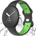 Miimall Compatible for Google Pixel Watch 4(2025) 3 2 1 41mm Bands, Soft Silicone Waterproof Sport Wristband Strap Band for Google Pixel Watch 4/3/2/1 for Women Men (Large, Black-Green)