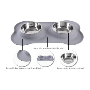 Hubulk Pet Dog Bowls 2 Stainless Steel Dog Bowl with No Spill Non-Skid Silicone Mat + Pet Food Scoop Water and Food Feeder Bowls for Feeding Small Medium Large Dogs Cats Puppies (Large, Gray)