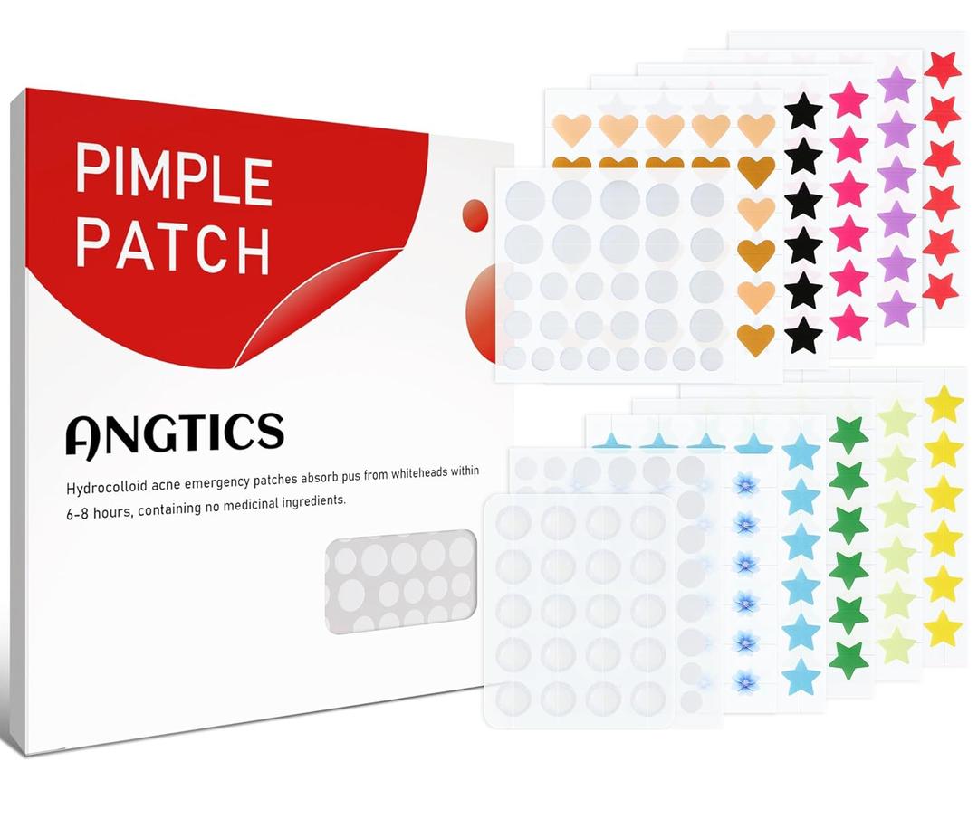 ANGTICS Pimple Patches for Face, 460 Counts Acne Patches, Hydrocolloid Zit Patches with Tea Tree Oil and Salicylic Acid, 4Sizes Cute Star Heart Shaped 11Colors8/10/12/14mm (Starry Bloom Clear)