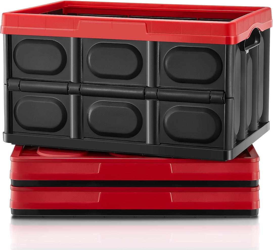 FOHERE 48L Collapsible Storage Bins with Lids, 3 Packs, Stackable