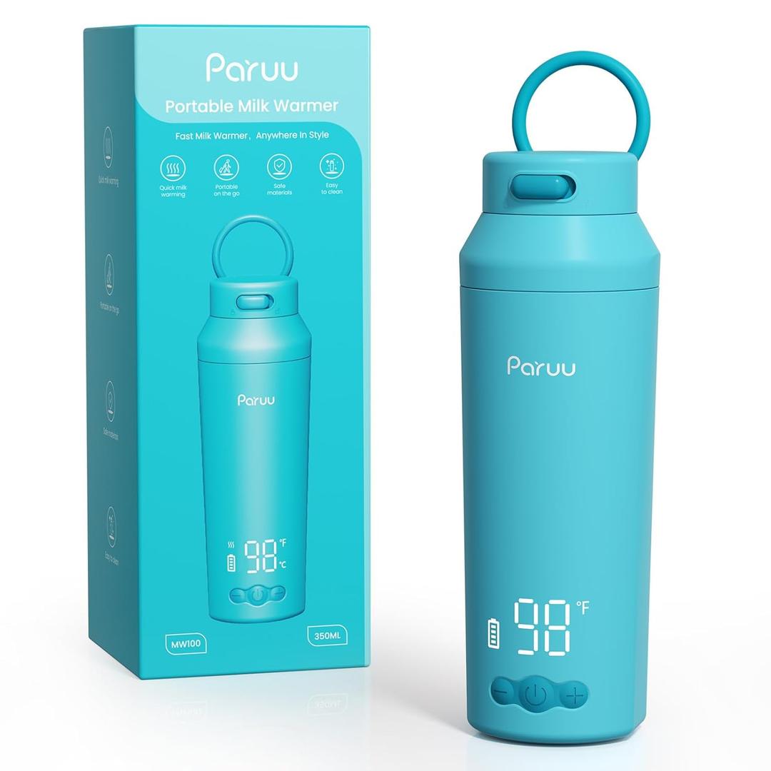 Paruu Portable Bottle Warmer for Travel, EasyClean Wide Mouth, Portable Milk Warmer with Fast Heating for Night Feeding, 7Temp Control, Large 12oz Capacity, Ideal Gifts for New Parents, Blue