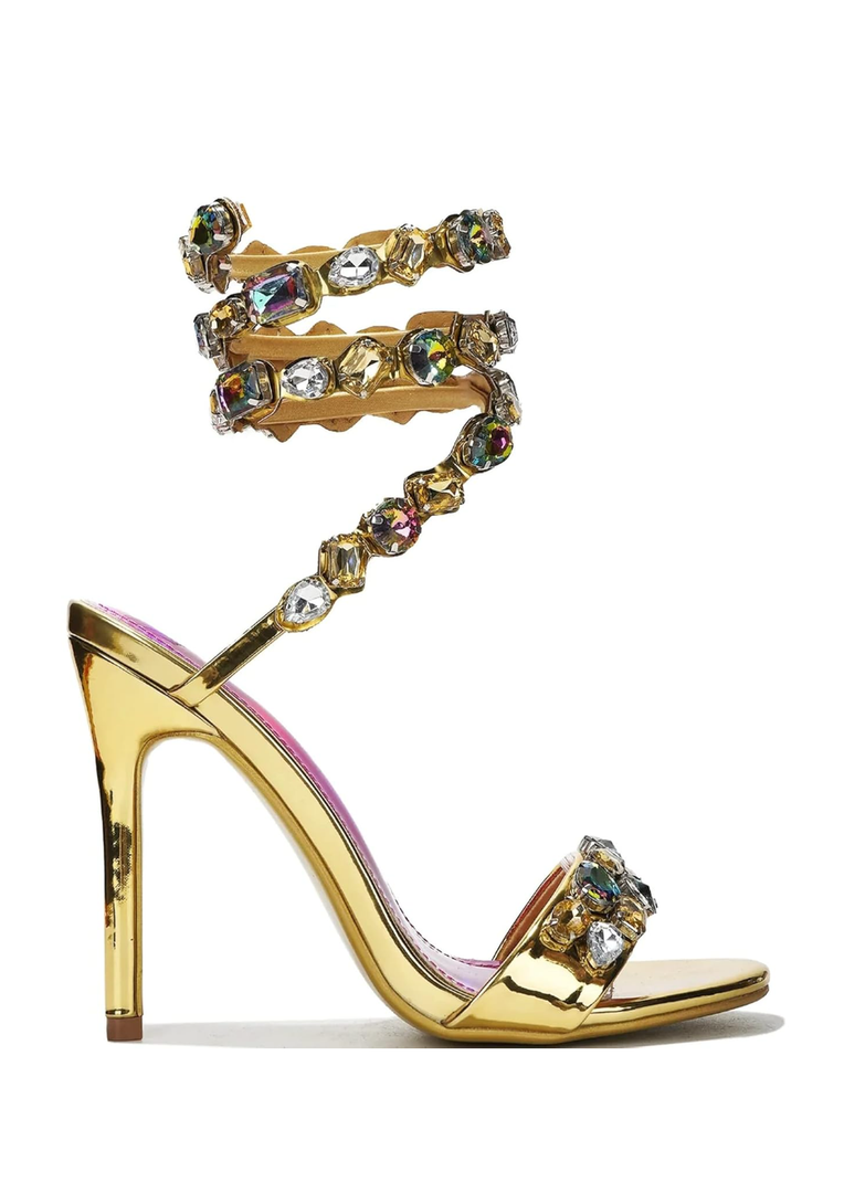 Cape Robbin Women's Rhinestone Stiletto Heel Sandals Jewel Spiral Ankle Wrap Strap High Heels Sandal, 9