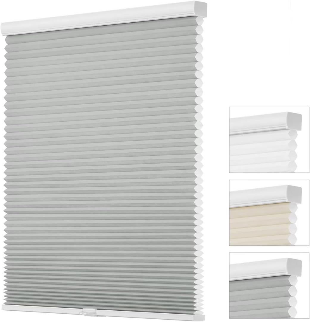 Changshade Cordless Cellular Shades, Light Filtering Honeycomb Blinds for Indoor Windows Bedroom, Pull Down Pleated Accordion Blind Easy Install, Shade Size 25" Wx50 H, Gray